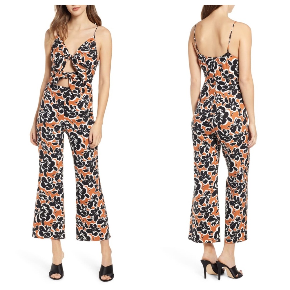Leith Front Tie Black and Orange Jumpsuit